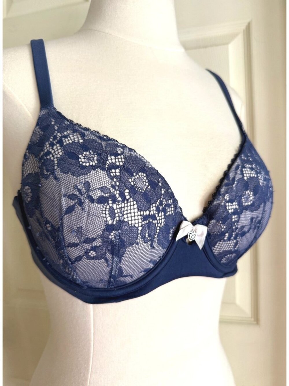 size 36C navy blue lace underwire body by Victoria's Secret lined demi bra